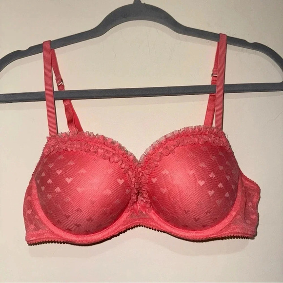 Women’s Aerie Brand Pink Heart Print Push-Up Bra  with Fluffy Trim 2013 Size 34C - Picture 5 of 16